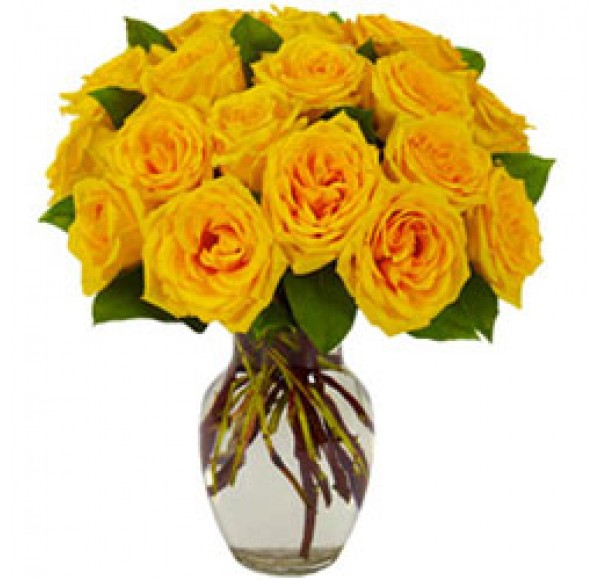 Magnificent Bouquet of Yellow Roses in a Glass Vase